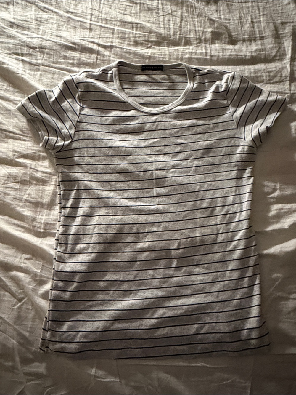 Brandy Melville White Short-Sleeve Tee with Black Stripes